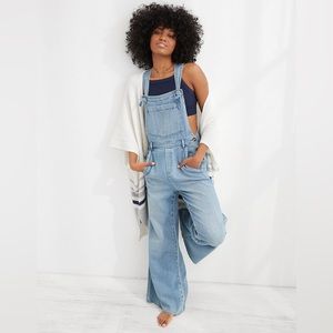 Aerie Wide Leg Denim Overalls | Size Large